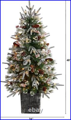 Pre-Lit 4Ft Frosted Artificial Christmas Tree with 105 LED Lights & Berries