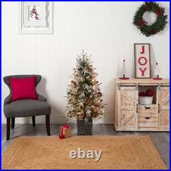 Pre-Lit 4Ft Frosted Artificial Christmas Tree with 105 LED Lights & Berries