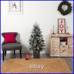 Pre-Lit 4Ft Frosted Artificial Christmas Tree with 105 LED Lights & Berries