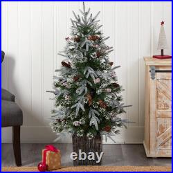 Pre-Lit 4Ft Frosted Artificial Christmas Tree with 105 LED Lights & Berries