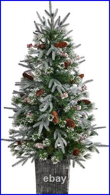 Pre-Lit 4Ft Frosted Artificial Christmas Tree with 105 LED Lights & Berries