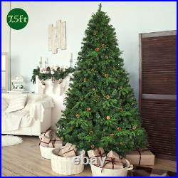 Pre-Lit 7.5' Artificial Christmas Tree Hinged LED Lights Pine Cones Metal Stand