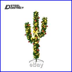 Pre-Lit Artificial Cactus Christmas Tree LED Lights Ball Ornaments Decor