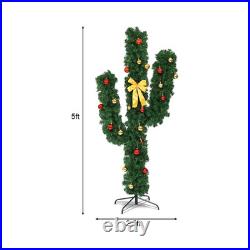 Pre-Lit Artificial Cactus Christmas Tree LED Lights Ball Ornaments Decor