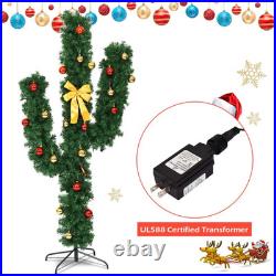 Pre-Lit Artificial Cactus Christmas Tree LED Lights Ball Ornaments Decor