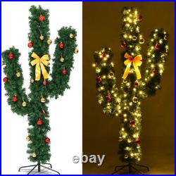 Pre-Lit Artificial Cactus Christmas Tree LED Lights Ball Ornaments Decor