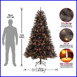 Pre-Lit Artificial Full Christmas Tree, Black, North Valley Spruce, White Lights
