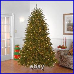 Pre-Lit Artificial Full Christmas Tree, Green, Dunhill Fir, White Lights
