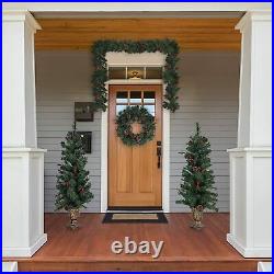Pre-Lit Christmas Tree 4 Pieces Set Holiday Decoration with Warm White LED Lights