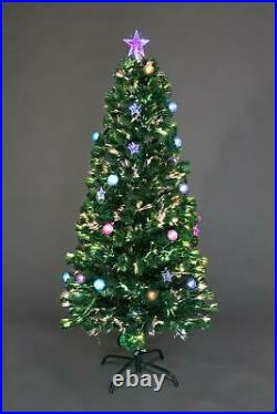 Pre-Lit Christmas Tree Fiber Optic Pine LED Light Xmas Decor Bauble & Star 2-6FT