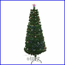 Pre-Lit Christmas Tree Fiber Optic Pine LED Light Xmas Decor Bauble & Star 2-6FT