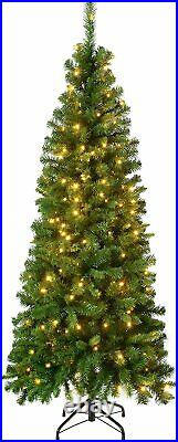 Pre-Lit Christmas Tree Slim 6ft 200 White LED Lights 1.8m Xmas New