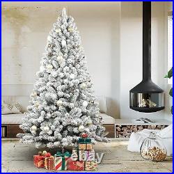 Pre-Lit Christmas Tree White Snow Flocked Holiday Decoration with LED Lights