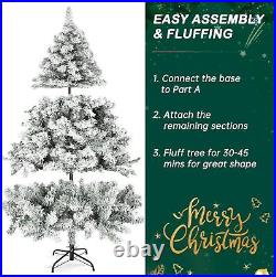 Pre-Lit Christmas Tree White Snow Flocked Holiday Decoration with LED Lights
