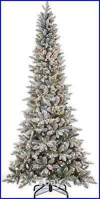 Pre Lit Clear UL Lightly White Flocked Canyon Fir Green Christmas Tree, 7.5 ft