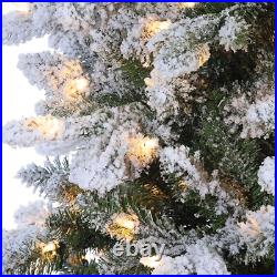 Pre Lit Clear UL Lightly White Flocked Canyon Fir Green Christmas Tree, 7.5 ft