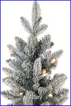 Pre Lit Clear UL Lightly White Flocked Canyon Fir Green Christmas Tree, 7.5 ft