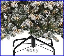 Pre Lit Clear UL Lightly White Flocked Canyon Fir Green Christmas Tree, 7.5 ft