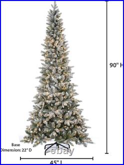 Pre Lit Clear UL Lightly White Flocked Canyon Fir Green Christmas Tree, 7.5 ft