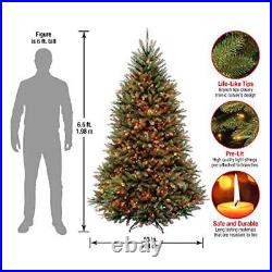 Pre-Lit Full Christmas Tree Green Dunhill Fir Multicolor Lights 6.5 Feet