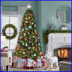 Pre-Lit Multicolor Christmas Tree Artificial With LED Lights 7.5 Ft Easy Setup