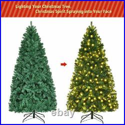 Pre-Lit PVC 7' Artificial Christmas Tree Hinged LED Lights Metal Stand