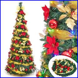 Pre Lit Pre Decorated Christmas Tree Pop Up with Remote Control, with Warm Wh