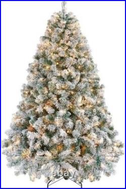 Pre-Lit Snow Flocked Artificial Christmas Tree with White and Multicolor Lights