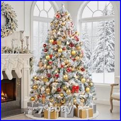 Pre-Lit Snow Flocked Artificial Christmas Tree with White and Multicolor Lights
