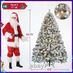 Pre-Lit Snow Flocked Artificial Christmas Tree with White and Multicolor Lights