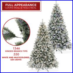 Pre-Lit Snow Flocked Pine Artificial Christmas Tree, 9 Light Sequences