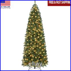 Pre-lit 7.5ft Artificial Christmas Tree Slim Design With Warm White Lights New Pre-lit 7.5ft Artificial Christmas Tree Slim Design With Warm White Lights New