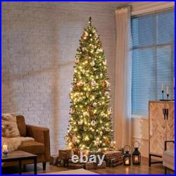Pre-lit 7.5ft Artificial Christmas Tree Slim Design With Warm White Lights New Pre-lit 7.5ft Artificial Christmas Tree Slim Design With Warm White Lights New
