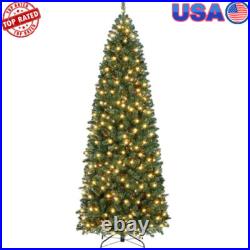 Pre-lit 7.5ft Pencil Christmas Tree With 350 Warm White Lights Slim Design New