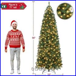 Pre-lit 7.5ft Pencil Christmas Tree With 350 Warm White Lights Slim Design New