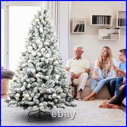 Pre-lit Artificial Christmas Tree Snow Flocked Holiday Decor for Indoor Outdoor