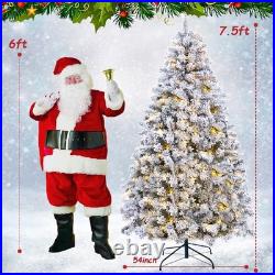Pre-lit Artificial Christmas Tree Snow Flocked Holiday Decor for Indoor Outdoor