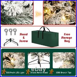 Pre-lit Artificial Christmas Tree Snow Flocked Holiday Decor for Indoor Outdoor