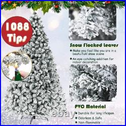 Pre-lit Artificial Christmas Tree Snow Flocked Holiday Decor for Indoor Outdoor