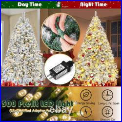 Pre-lit Artificial Christmas Tree Snow Flocked Holiday Decor for Indoor Outdoor