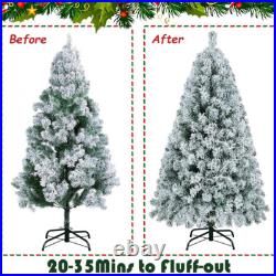 Pre-lit Artificial Christmas Tree Snow Flocked Holiday Decor for Indoor Outdoor