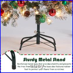 Pre-lit Artificial Christmas Tree Snow Flocked Holiday Decor for Indoor Outdoor