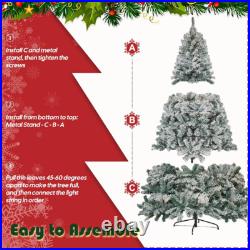 Pre-lit Artificial Christmas Tree Snow Flocked Holiday Decor for Indoor Outdoor