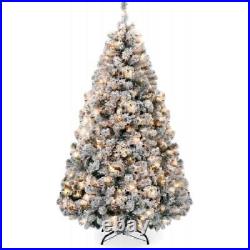 Pre-lit Snow Flocked Artificial Christmas Tree Xmas with LED Lights