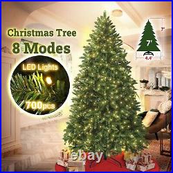 Prelit Artificial Full Christmas Tree Hinged with Pre-strung LED Lights 8 Modes