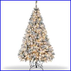 Prelit Christmas Tree with Lights, Snow Flocked Artificial Christmas Tree 6FT