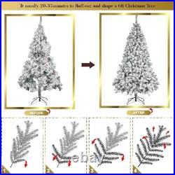 Prelit Christmas Tree with Lights, Snow Flocked Artificial Christmas Tree 6FT