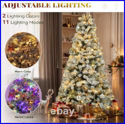 Prelit Snow Flocked Artificial Full Christmas Tree 6Ft with Remote Control, Chri
