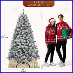 Prelit Snow Flocked Artificial Full Christmas Tree 6Ft with Remote Control, Chri