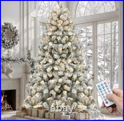 Prelit Snow Flocked Artificial Full Christmas Tree 6ft with Remote Control